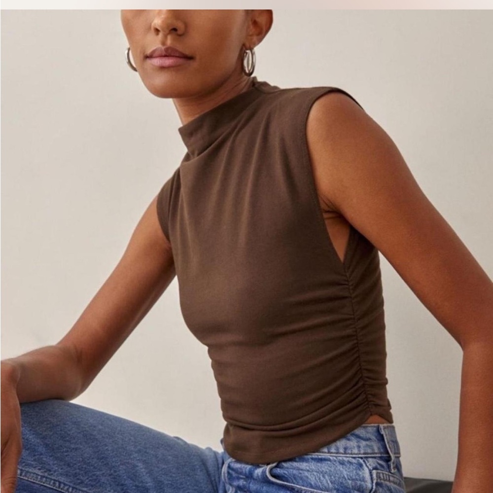 Reformation Brown Sleeveless Mock Neck Top